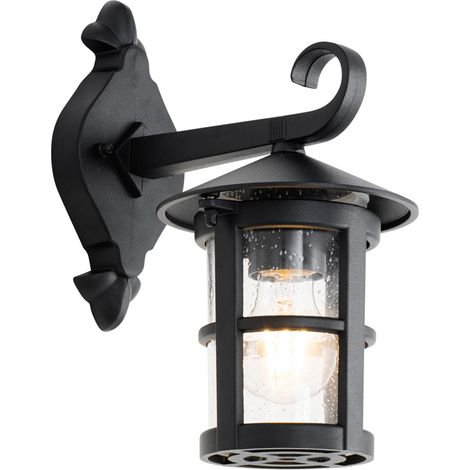QAZQA Clásico/Antiguo Farol de pared clásico para exteriores negro IP44 - Herb Aluminio /Vidrio Redonda Adecuado para LED Max. 1 x 60 Watt (1/5)