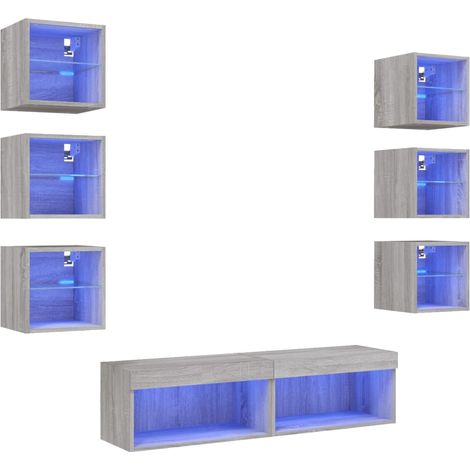 Maison Exclusive - 8-tlg. Wohnwand mit LED-Beleuchtung Grau Sonom