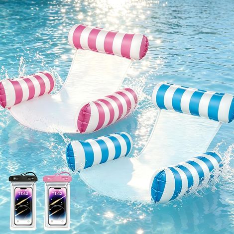 Bouee Piscine Adulte,4 in 1 Matelas Piscine Gonflable,Hamac Gonflable avec Deux Pochette Étanche,Pliable Portable pour Les Adultes et Enfants,Vacances à la Plage (1/5)