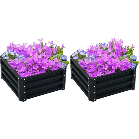 Set mit 2 Hochbeeten, quadratische Pflanzkästen für Gemüse und Blumen, verzinkter Stahl, 60 x 60 x 30,5 cm, grau