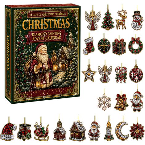 Weihnachts-Adventskalender mit Diamantmalerei – 24 DIY-Weihnachtsbaumschmuckstücke – 24-Tage-Countdown-Kalender für Bastelprojekte – Weihnachtsdekoration und Geschenke (1/5)