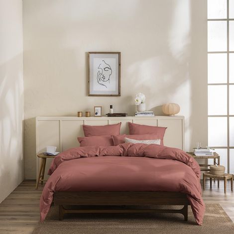 Housse de Couette Unie en Percale de Coton lavée, 280 x 240 cm, Rose Foncé (1/3)