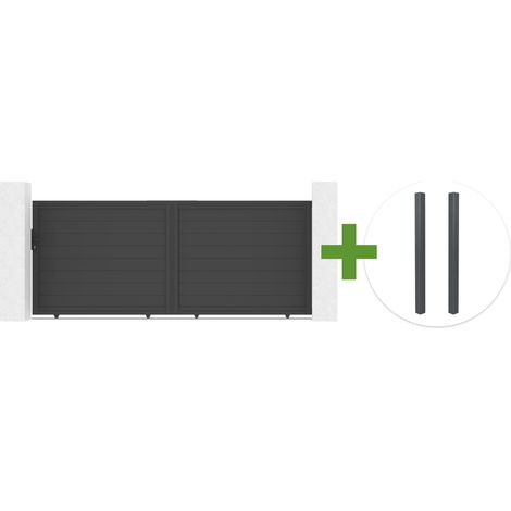 Portail coulissant 3,5m EIGER H.140cm + 2 poteaux aluminium gris ELDA