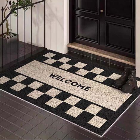 COME Grid 5080cm (boucle de soie) Tapis d'entrée, tapis en soie bouclée résistant aux taches et facile à nettoyer, tapis antidérapant pour l'entrée. (1/4)