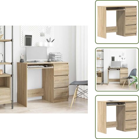 Schreibtisch Sonoma-Eiche 90x45x76 cm Holzwerkstoff - Schreibtisch - Holzwerkstoff Schreibtisch - Sonoma Eichen Schreibtisch - Kleiner Schreibtisch - Schreibtisch Mit Schubladen (1/5)