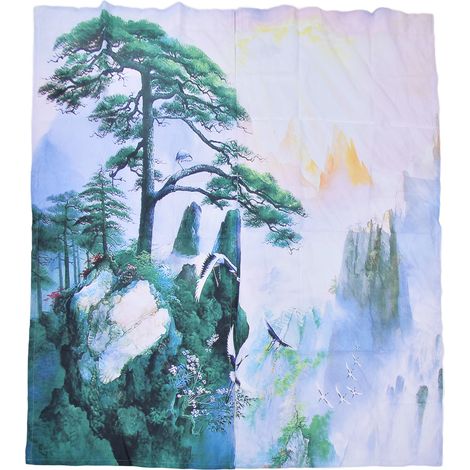 Rideaux Style Chinois Impression 3D avec Paysage de Pins pour Salon et Chambre, 150x166cm