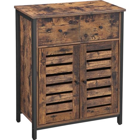 Vasagle – Buffet industriel avec 1 tiroir et étagères – Panneau d’aggloméré et acier – Dimensions 70 x 30 x 80 cm – Brun rustique