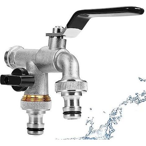 QAZQA Robinet Double 3/4 Pouce, Robinet de Jardin, Robinet Double en Laiton avec 2x 3/4 Pouces, Double Raccord et Embout de Tuyau pour Jardin, le Ménage et L'industrie (Noir) (1/5)