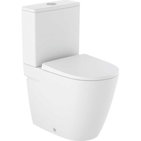 WC à poser compact sans bride sortie réversible ROCA Ona blanc mat avec abattant frein de chute