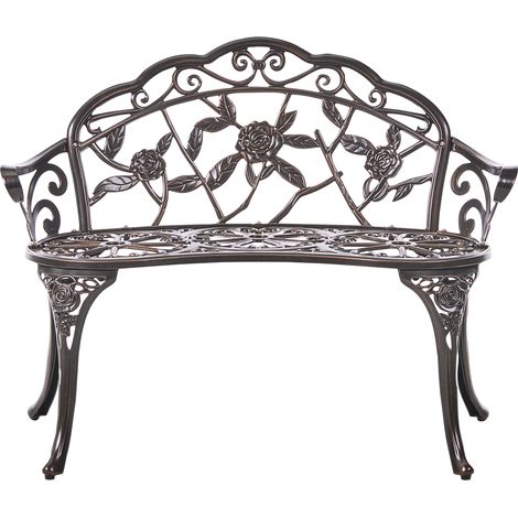 Banco de jardín vintage exterior de metal aluminio 2 plazas con reposabrazos marrón oscuro Piura