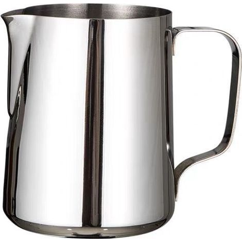 Milchaufschäumkännchen. Milchkännchen aus Edelstahl 304. 350 ml. Dampfkännchen für Kaffee. Cappuccino. Barista. Milchkaraffe mit dekorativem Stift. silberfarben. 350 ml (1/4)