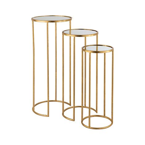 Lot de 3 sellettes rondes en verre et métal doré