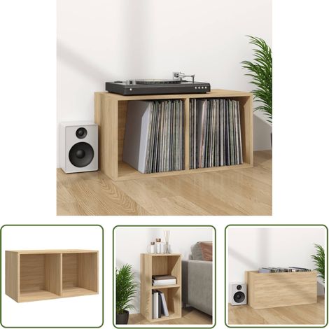 The Living Store Boîte de rangement de vinyles Chêne sonoma 71x34x36 cm - Boîte De Rangement Vinyle - Rangement Disque Vinyle - Meuble Rangement Vinyl - Boîtier Vinyle - Support Vinyle (1/5)