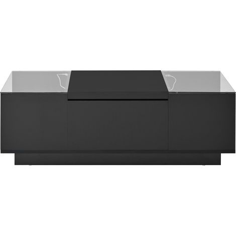 Mesa de centro moderna de 105 cm con almacenamiento, iluminación LED, tablero de cristal y 2 cajones (1/5)