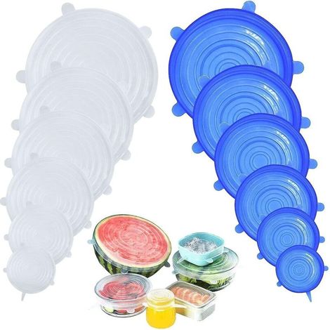 BPA-freie, dehnbare Silikondeckel (12 Stück) – Universelle Deckel für Mikrowelle, Backofen, Kühlschrank und Spülmaschine – 6 verschiedene Größen (1/5)