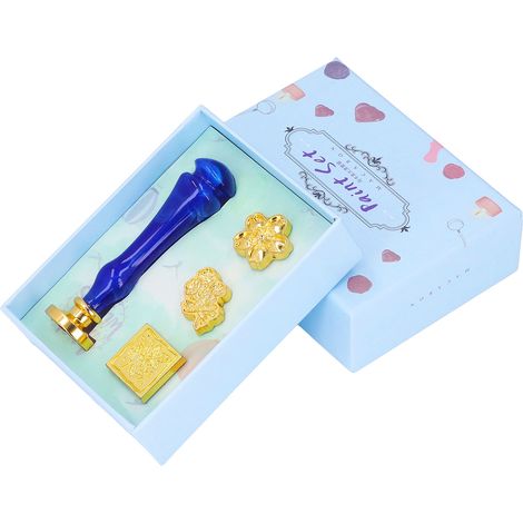 Lot de 4 tampons sceau de cire rétro classique, motif clair, installation facile, kit sceau de cire bleu sombre (1/5)
