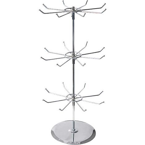 Porte‑bijoux Rotatif 3 Échelles Métal Démontable avec 24 Crochets en Argent Taille 55cm pour Vitrine de Bijouterie (1/5)