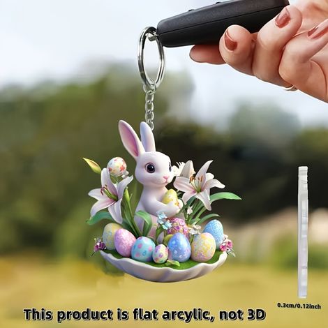 Pendentif Lapin Acrylique - Décoration Plate pour Rétroviseur Voiture Arbre de Noël Bureau - 2D - 5 cm - 1 Pièce (1/5)
