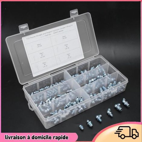 Raccord de Buse de Graisseur - 45° 1/8in-28 - Pour Machines d'Ingénierie et Équipements Mécaniques - 110 Pièces (1/3)