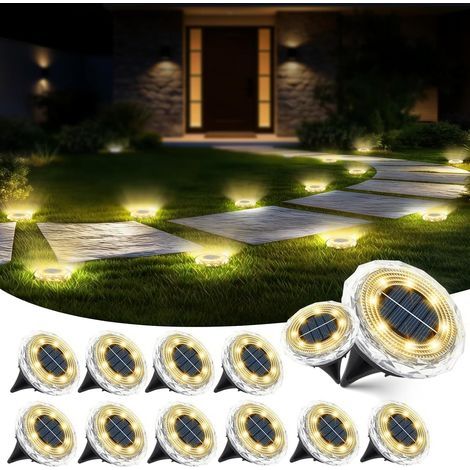 Set of 12 improved solar garden lights, automatic on/off for driveway, walkway, patio (warm white) [Energy Class C] (1/5)