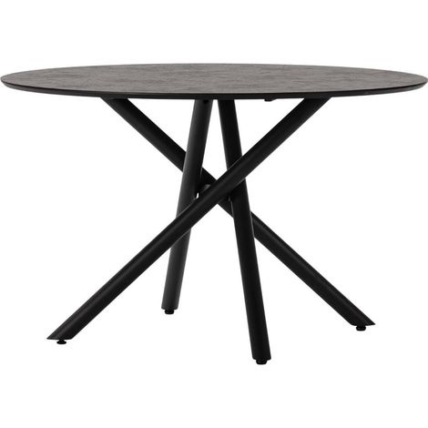 Table repas ronde Ø120cm MDF aspect pierre noire pieds croisées métal noir - AMAEL (1/5)