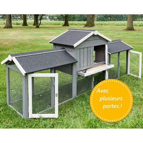 Bb-Loisir – Cage clapier enclos lapin extérieur en bois 210x54x85,5cm – Grand espace avec rampe en bois – Accès facile par 4 portes – Résistant aux intempéries