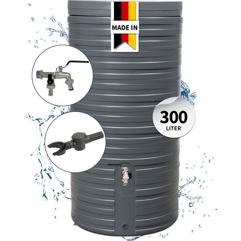 GARANTIA NORDIC Regentonne Komplett-Set 300 Liter graphite grey inkl. Chrom-Doppelauslaufhahn und Fallrohranschluss (1/5)