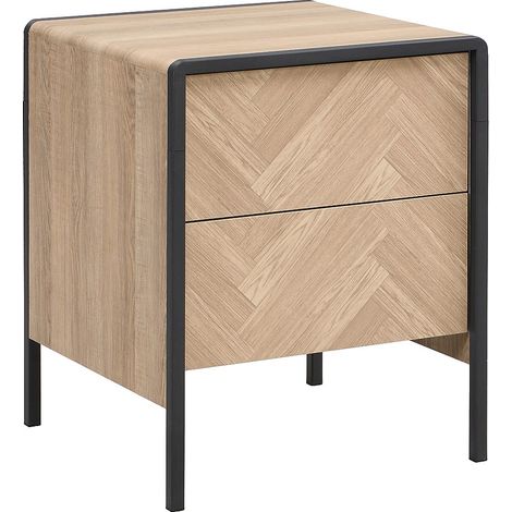 Comodino 2 cassetti MDF e Metallo Naturale e Nero - TUMACO