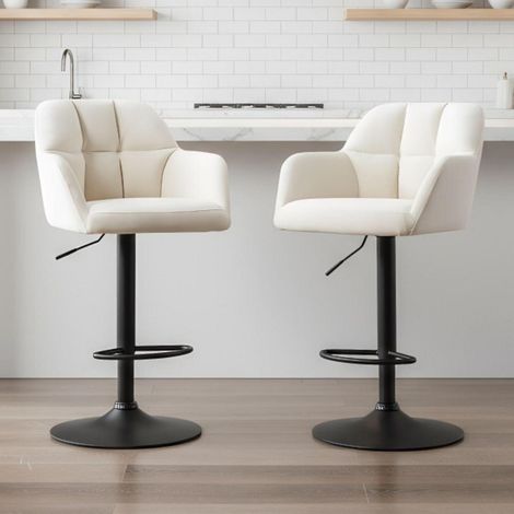 Barhocker 2er Set Samt mit Armlehne, höhenverstellbar & drehbar, beige (1/5)