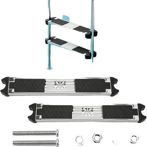 Scaletta per piscina, in acciaio inossidabile resistente, con piedini in gomma antiscivolo, colore nero. (1/2)