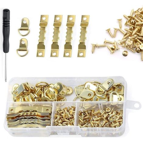 Kit de fixation pour tableaux : vis, anneaux et fil métallique. Crochet mural pour cadres photo, toiles, tableaux de bureau, horloges et miroirs (251 pièces).-AquaForge (1/5)