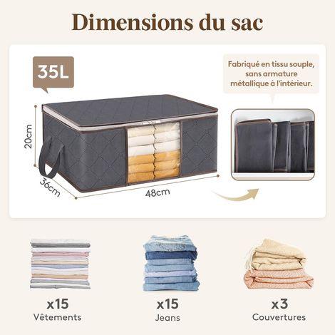 Juego de 3 bolsas de almacenamiento grises de 35 litros, cajas plegables para debajo de la cama con ventana transparente, fundas resistentes para ropa, edredones y armarios. (1/4)