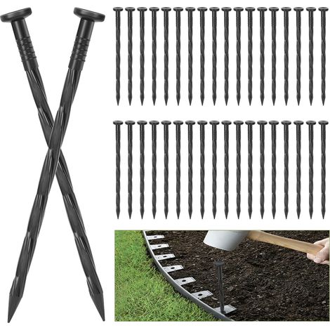 Lot de 200 piquets d'ancrage en plastique pour bordures de jardin, 20 cm, pour bordures de pavés, barrières anti-mauvaises herbes, tentes (1/5)