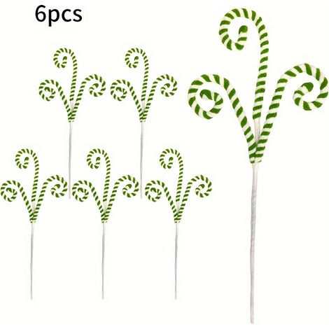 6 branches de canne à sucre festives - Décorations en laine bouclée rouge, blanche et verte pour sapin de Noël & remplissage de vase Idéal pour fête (1/5)