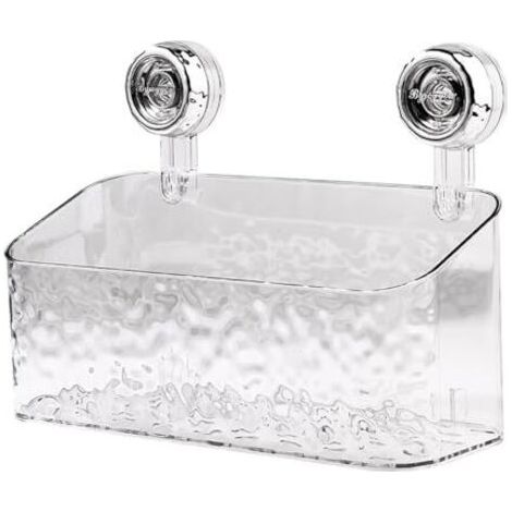 FENOPLASTICASalle De Bains Etagere Ventouse,Étagère Avec Motif Glacier,Boîte De Rangement Mural Pour Toilettes,Peut être Renforcé Par Rotation,Rangement Des Serviettes Et Autres Articles Divers(L-blan (1/4)