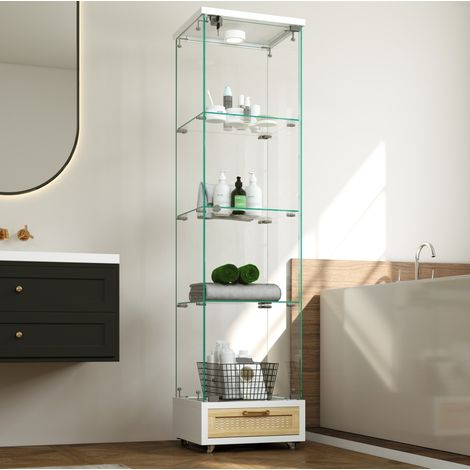 Meuble rangement vitrine LED verre trempé blanc OKMYHOME (1/5)