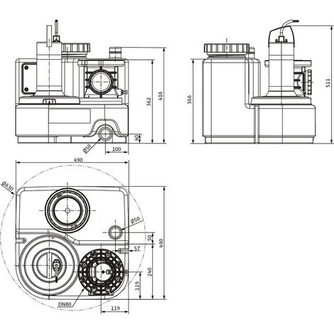 Wilo DrainLift SANI-S Abwasser-Hebeanlage 11/T540/1-CEE, 400V, d. 110/160mm, DN 80, PN 0,5, 750W (1/2)