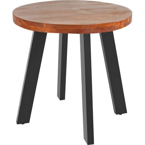 Esszimmertisch rund 90 cm Akazienholz nussbaumfarben schwarz SOPHIA (1/5)