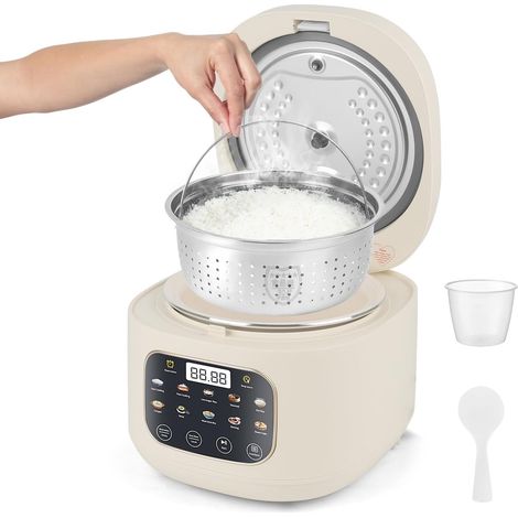 Cuiseur à riz 3L électrique, 10 programmes pour 3-5 portions Cuisson riz, légumes et poisson avec bol antiadhésif, maintien au chaud, départ différé et programmes vapeur pratiques (1/5)