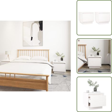 Mesitas de noche de pino - vidaXL Mesitas de noche 2 uds madera maciza de pino blanco 35x34x32 cm - Mesitas de noche modernas
