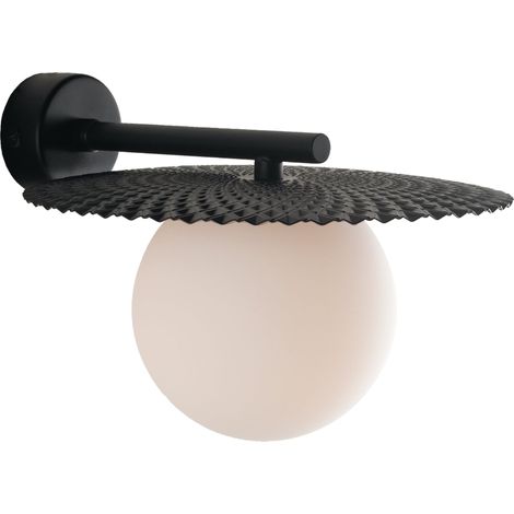 Applique vintage in metallo con diffusore rotondo vetro bianco Chaplin AP - Nero (1/7)