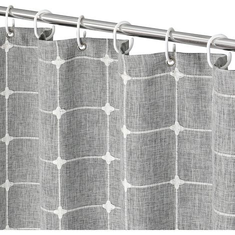 Cortina de ducha de estilo bohemio, a cuadros con borlas, 183 x 183 cm (gris) (1/5)