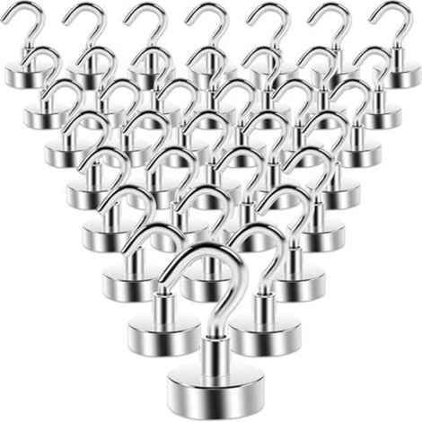 35 petits crochets magnétiques néodyme extra-forts de 16 mm pour la cuisine, le camping, le barbecue, le bureau, les activités de plein air et les croisières, argent