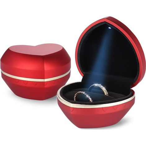 Boîte à bijoux en forme de cœur (boîte à bagues paire, rouge foncé), (1/2)