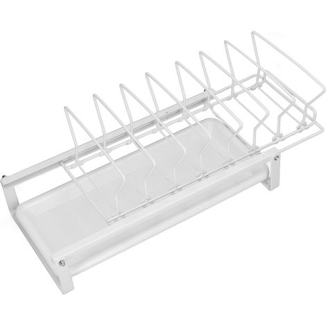 Étagère de Rangement pour Vaisselle avec Bac d'Égouttage - Organisateur de Cuisine Blanc pour Plats et Assiettes
