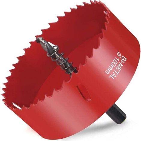 UlisemScie Cloche Bi-métal, Scie Cloche Bois Ø100mm, Scie Trépan avec Adaptateur Hexagonal et Foret de Centrage, pour Percer Plastique, PVC, Bois, Panneaux Fibres, Métal Souple (1/4)