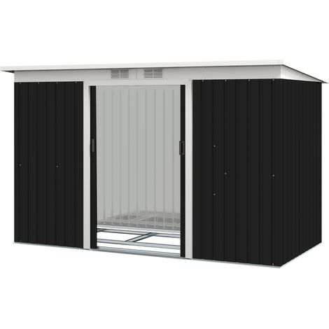 Outsunny Gartenhaus aus verzinktem Stahl, 3,6 m², 280 x 130 x 172 cm, Geräteschuppen mit abschließbaren Schiebetüren und Belüftung, schwarz