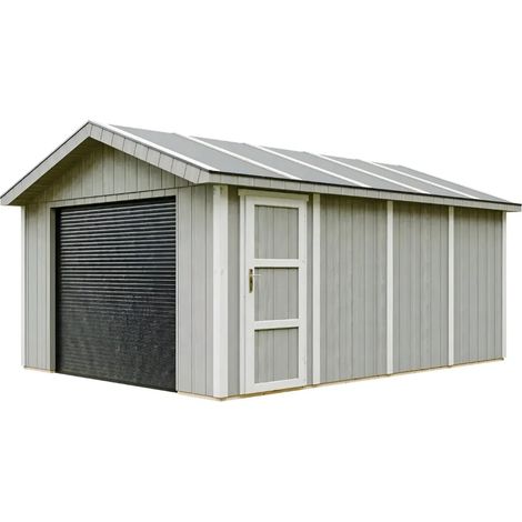 Garage di qualità premium 17 m²- L378xL530 cm- garage per auto, moto, biciclette e macchine da giardinaggio - Costruzione con pannelli LP Smartside - Capannone da giardino Timbela M991B-TUNDRA GREY