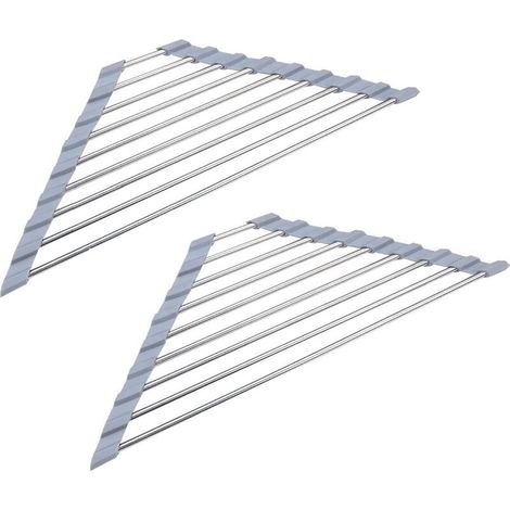 Lot de 2 égouttoirs en acier inoxydable pliables triangulaires pour évier de cuisine antidérapant Gris (1/5)