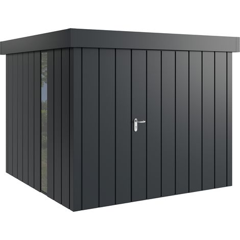Hörmann Metall-Gerätehaus "Juno" mit Flachdach, JFD10 - Modern, 262 x 262 cm (B x T), anthrazit, mit bodentiefem Fenster, 1-flüglige Tür, Anschlag rechts (1/5)